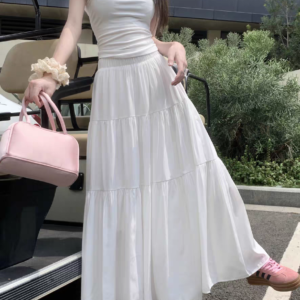 2024 New skirt High waist Slimming Belly Cover A-line skirt (white)
