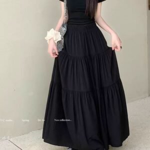2024 New skirt High waist Slimming Belly Cover A-line skirt (Black)